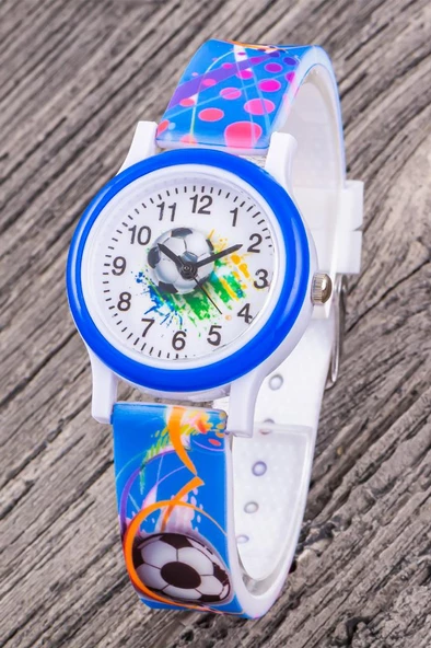 Çocuk Kol Saati Futbol Top Desenli 4-12 Yaş Saat Öğretici Rakamlı Kadran ST-304330 - 3