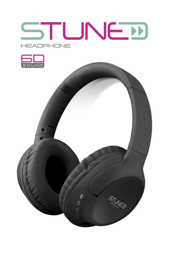 Powerway Stune Kulaküstü Siyah Bluetooth Kulaklık Hafıza Kartı 6D Sound 18 Saat Kullanım Süresi