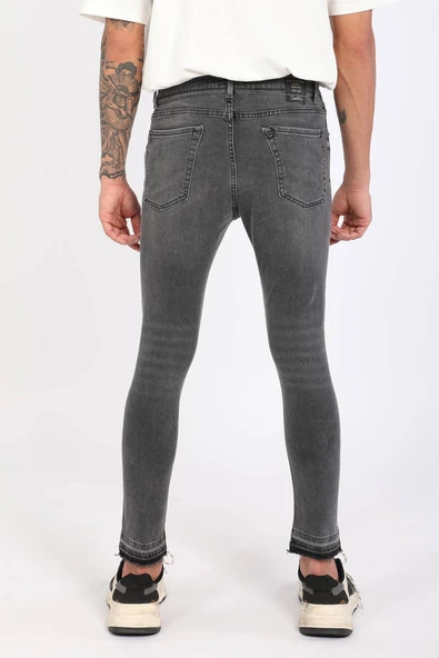 Erkek Antrasit Paçası Kesik Jean Pantolon - Resim 2