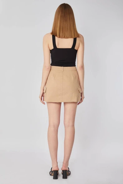 Kadın Kargo Cepli Jean Etek Camel - 4