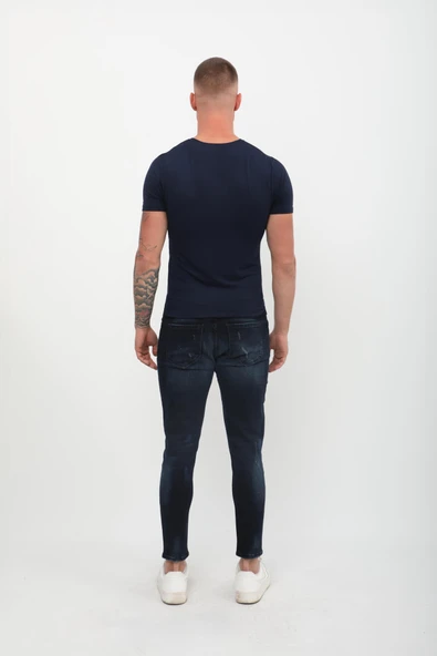 Erkek Skinny Ripped Patch Detaylı Jean Lacivert - Resim 6