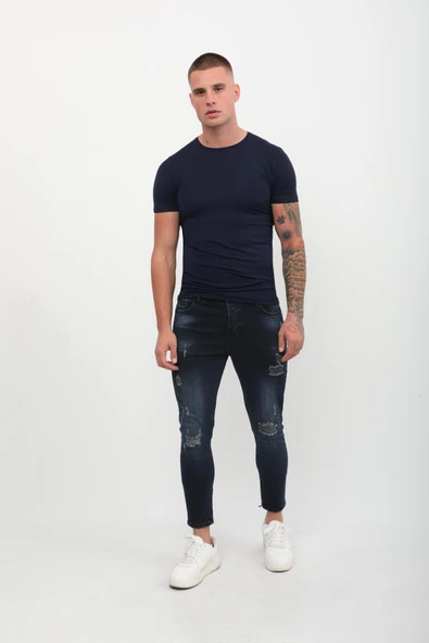 Erkek Skinny Fit  Destroy Lacivert - 3