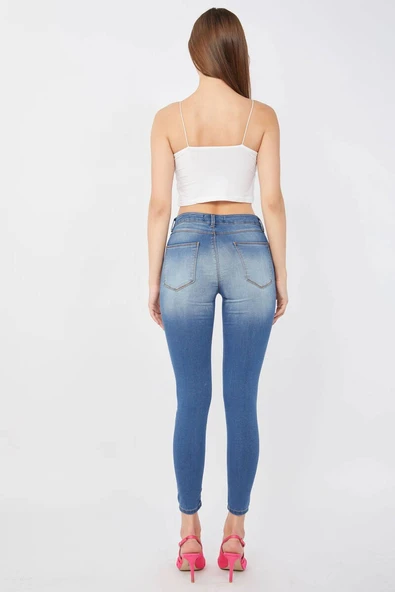 Kadın Skinny Fit Esnek Pantolon Mavi - 4