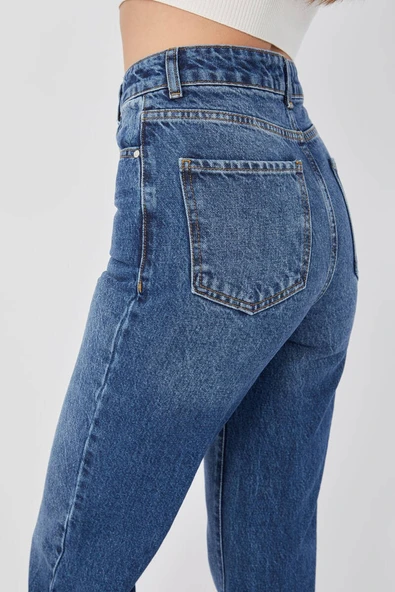 Kadın Koyu Mavi Palazzo Jean Pantolon - 6