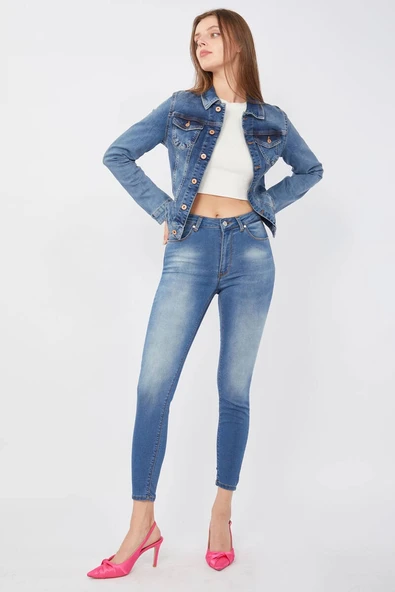 Kadın Skinny Fit Esnek Pantolon Mavi