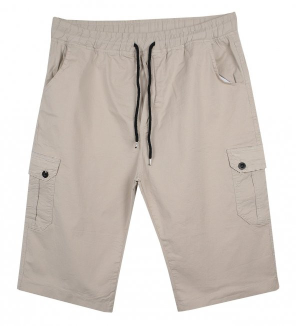 Kargo Cepli Büyük Beden Gabardin Şort Taş