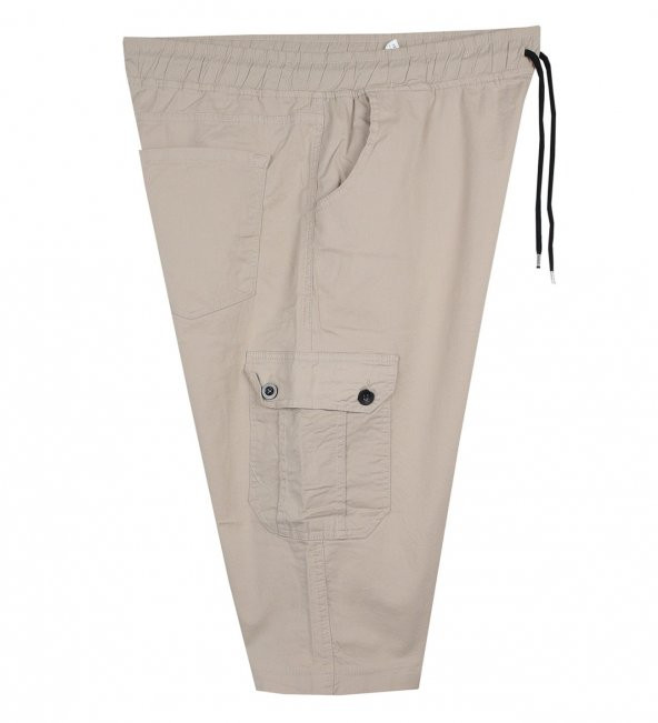Kargo Cepli Büyük Beden Gabardin Şort Taş - 4