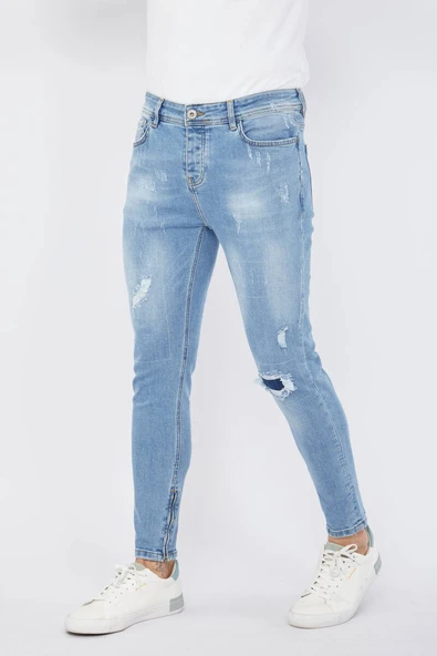Erkek Yama Detaylı Açık Mavi Jean - Resim 2