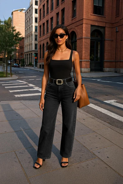 Kadın Siyah Palazzo Jean Pantolon ürün görseli 1