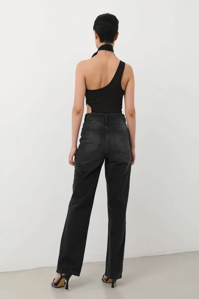 Kadın Siyah Palazzo Jean Pantolon - Resim 6