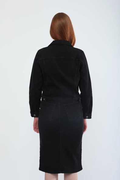 Kadın Cep Detaylı Slim Fit Jean Ceket Siyah - 7