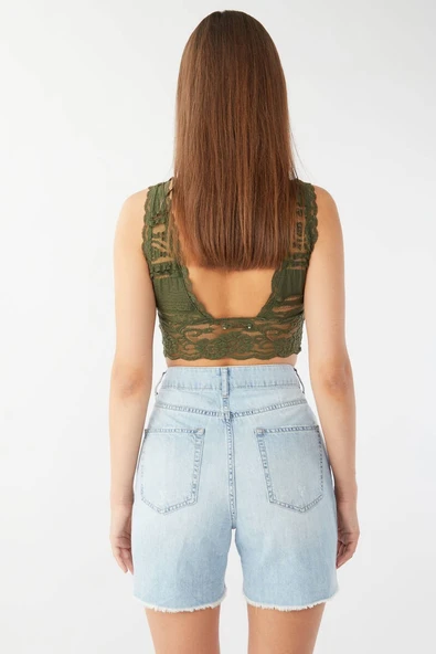 Kadın Paçası Kesik Jean Şort Açık Mavi - 4