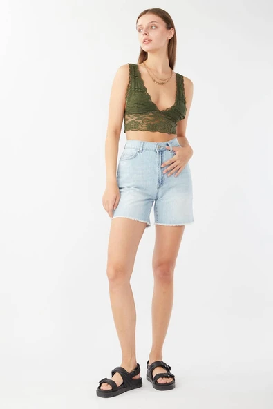 Kadın Paçası Kesik Jean Şort Açık Mavi - 2