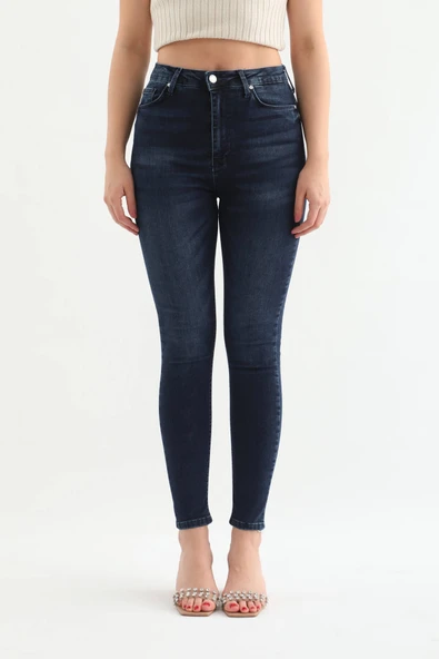 Kadın Koyu Mavi Dar Kesim Jean Pantolon - Resim 7