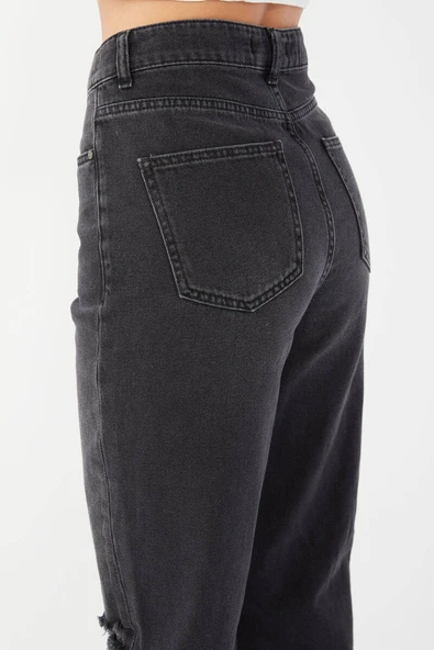 Kadın Dizi Yırtık Jean Pantolon Siyah - 6