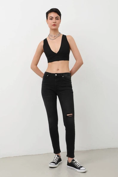 Kadın Skinny Fit Esnek Pantolon Siyah - 2
