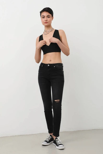 Kadın Skinny Fit Esnek Pantolon Siyah - Resim 4