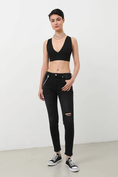 Kadın Skinny Fit Esnek Pantolon Siyah - Resim 2