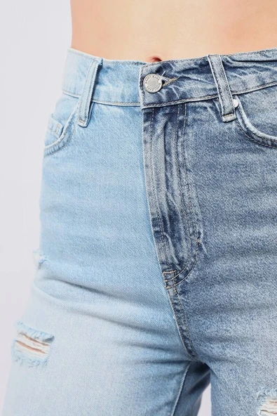 Kadın Mavi Yırtık Detaylı Jean Şort - 6