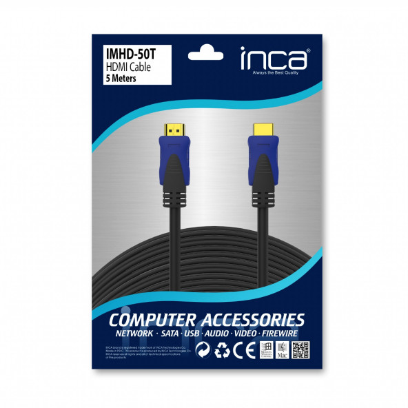 INCA IMHD-50T 1,4 V 3D Altın Uçlu HDMI Kablo 5mt