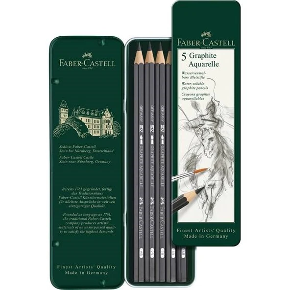 Faber Castell Graphite Aquarelle Suda Çözünür Çizim Kalemi 5li Metal Kutu
