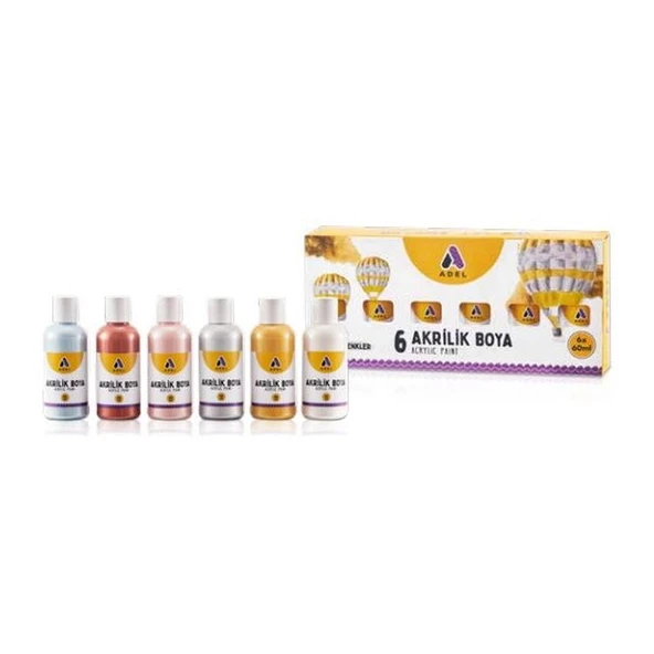 Adel Akrilik Boya Metalik Renkler 6 Renk x 60 ml