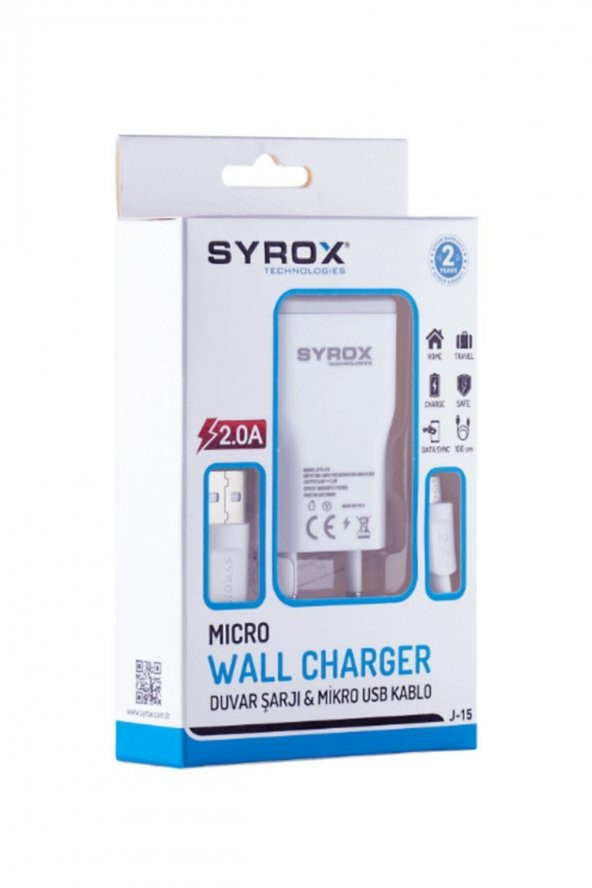 Syrox Micro Usb Uyumlu Hızlı Şarj Aleti 2,0 Amper Micro Şarz Cihazı J15 J15001