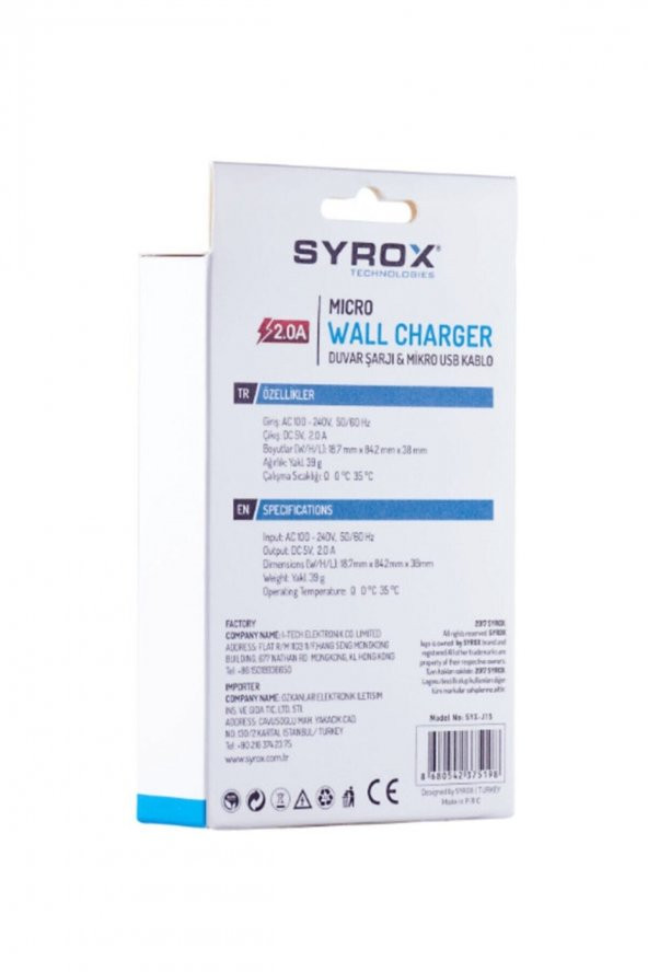 Syrox Micro Usb Uyumlu Hızlı Şarj Aleti 2,0 Amper Micro Şarz Cihazı J15 J15001 - Resim 2