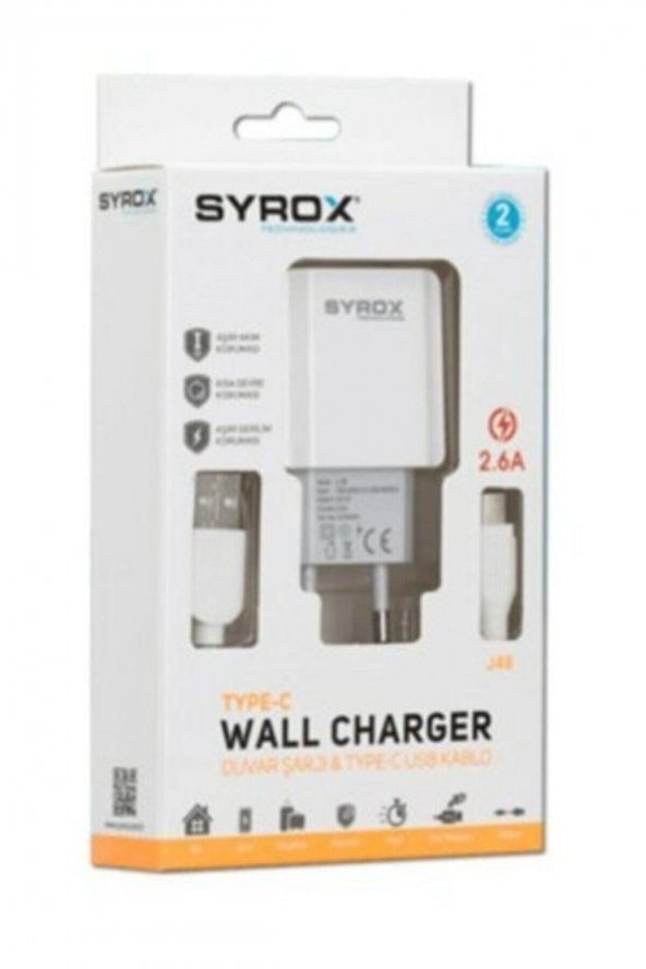 Syrox J48 Type-c Girişli 2.6a Hızlı Şarj Cihazı Iphone