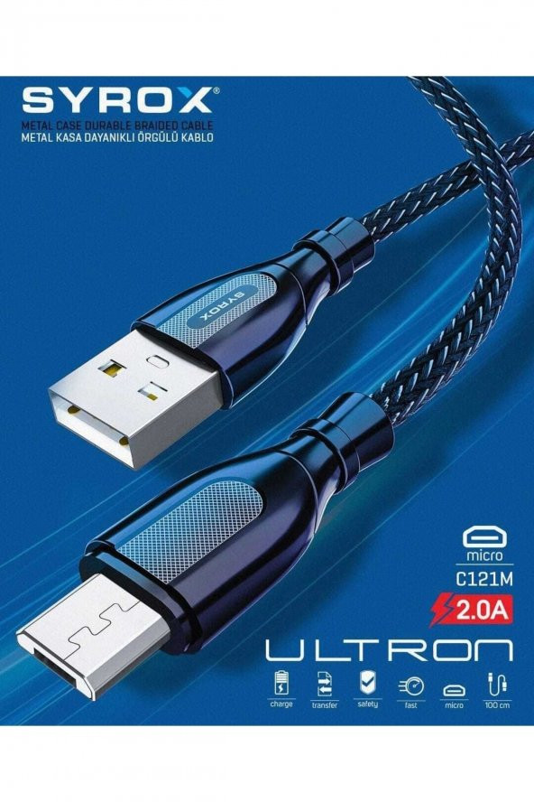 Syrox (yeni) Micro Usb Girişli Metal Kasa Şarj Kablosu