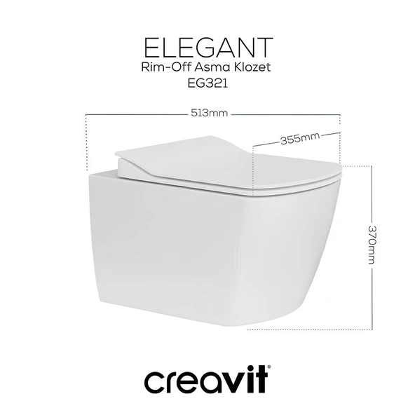 Creavit Eg321 Elegant Kanalsız Asma Klozet, Creavit Yavaş Kapanan Kapak - 6