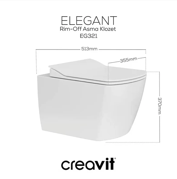 Creavit Eg321 Elegant Kanalsız Asma Klozet, Creavit Yavaş Kapanan Kapak - 3