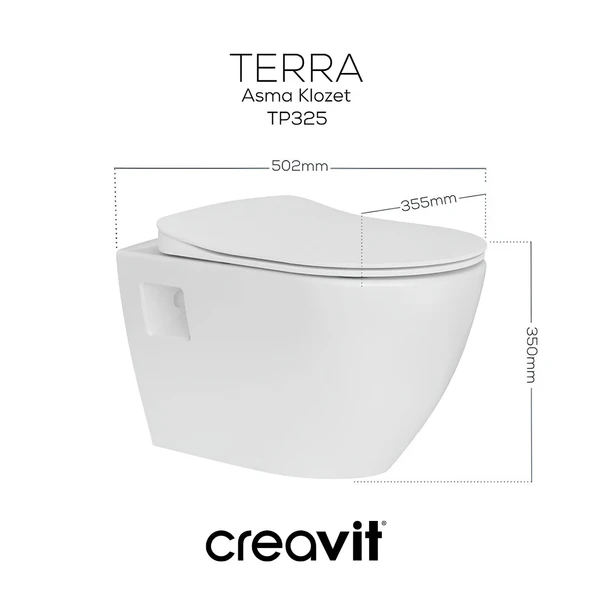 Creavit Terra Kanallı Beyaz Asma Klozet TP325, Creavit Terra Duck Yavaş Kapak - 2