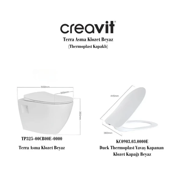 Creavit TP325 Terra Asma Kanallı Klozet,Creavit Yavaş Kapak - 2