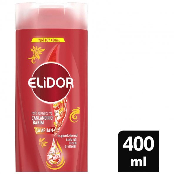 Elidor Superblend Saç Bakım Şampuanı Renk Koruyucu ve Canlandırıcı Bakım Badem Yağı Keratin E Vitamini 400 Ml