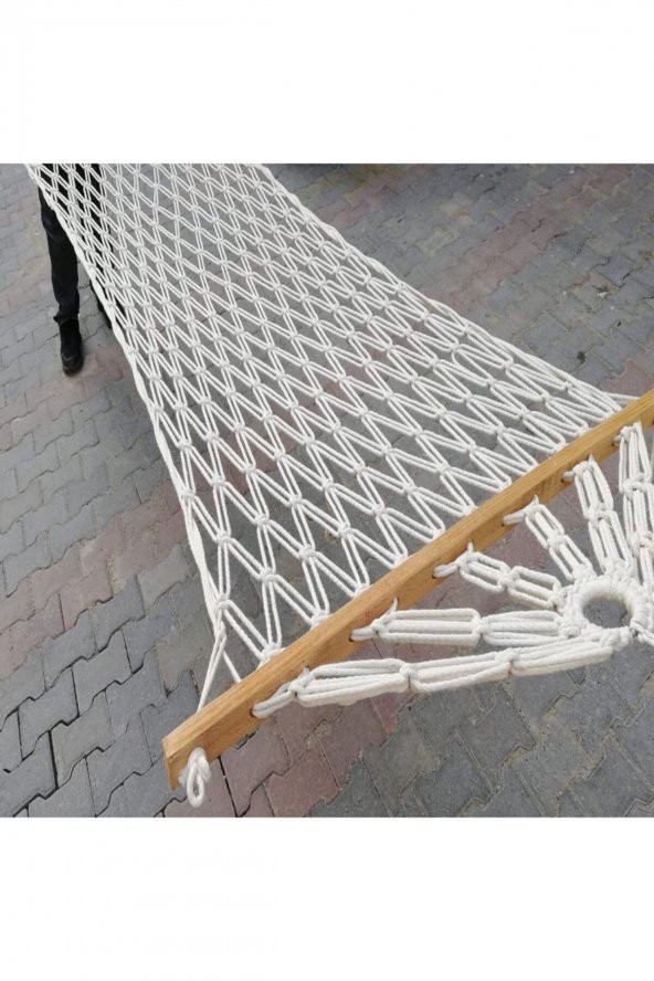 Makrome Ip Hamak Tek Kişilik Çift Kat Örgü  100 Pamuk Lüks Hamak En 95cm X Boy 230cm 5 Metre Ip