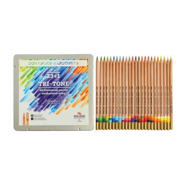 Koh-i Noor Tri-Tone Renkli Kalem Seti 23+1 Metal Kutu