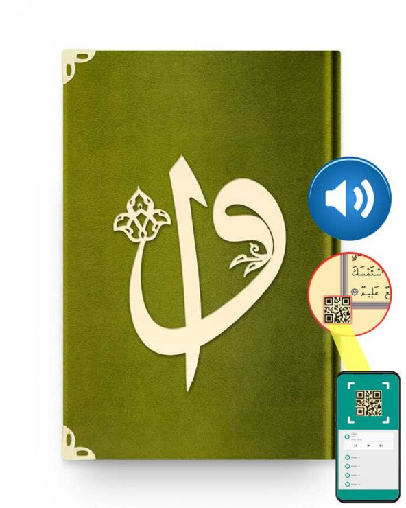 Rahle Boy Kadife Kuran-ı Kerim (Yeşil, Elif-Vavlı, Mühürlü)