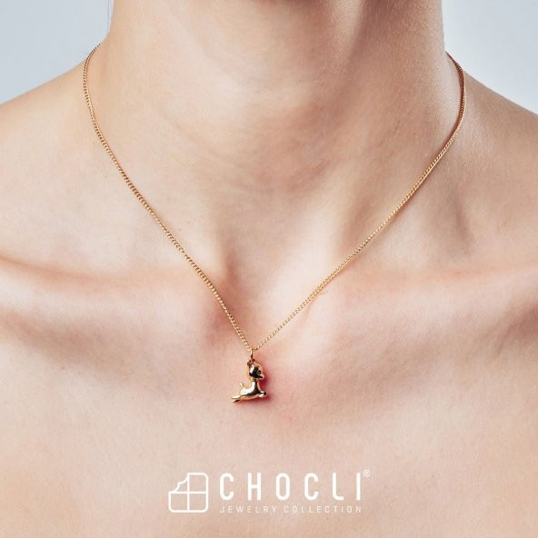 Chocli 18 Ayar Altın Kaplama Geyik Kolye - 8