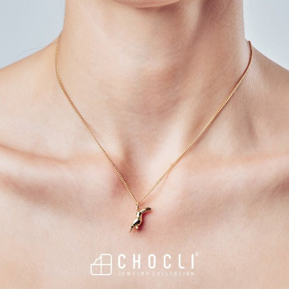 Chocli 18 Ayar Altın Kaplama Tukan Kolye - 8