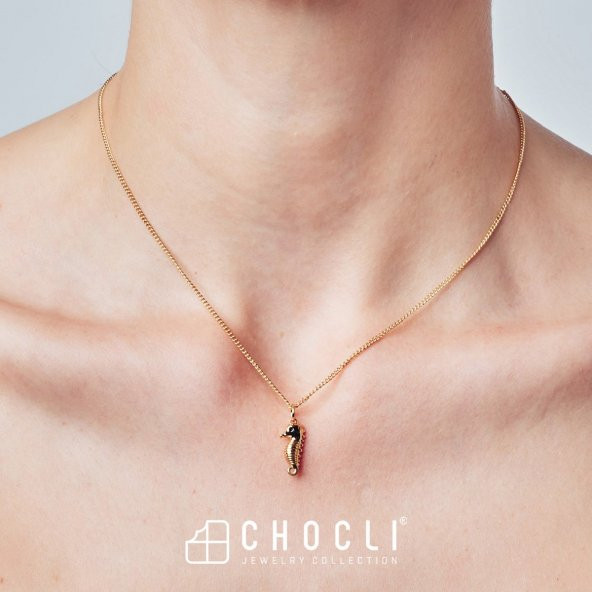 Chocli 18 Ayar Altın Kaplama  Denizatı Kolye - 8