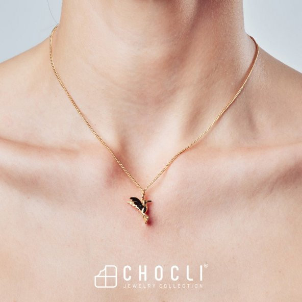 Chocli 18 Ayar Altın Kaplama  Humming Bird Kolye - 8