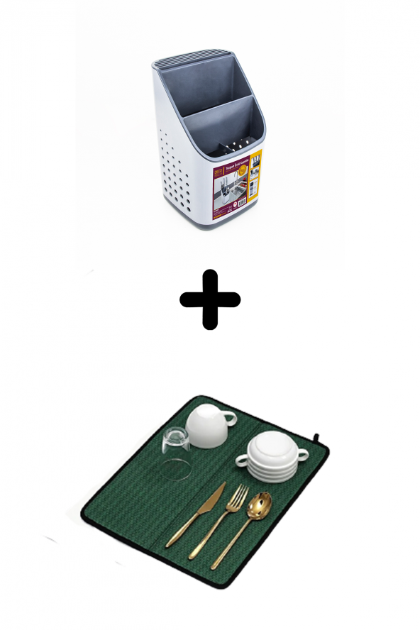 Tezgah Üstü Kaşıklık + Bulaşık Kurutma Matı 2li Mutfak Seti - 2