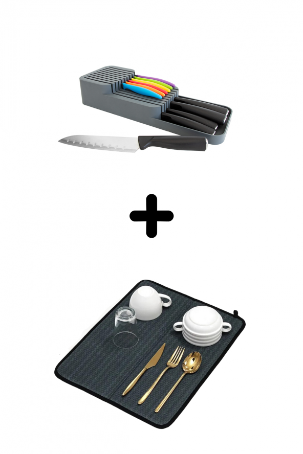 2 Sıra Bıçaklık + Bulaşık Kurutma Matı 2li Mutfak Seti