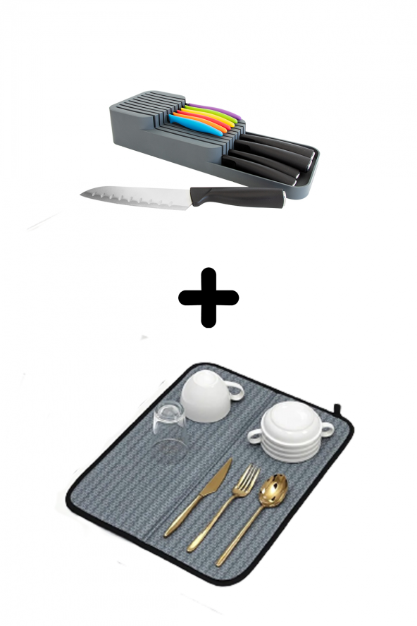 2 Sıra Bıçaklık + Bulaşık Kurutma Matı 2li Mutfak Seti - 3