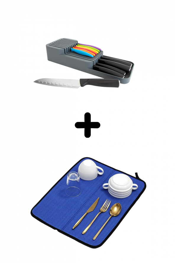 2 Sıra Bıçaklık + Bulaşık Kurutma Matı 2li Mutfak Seti - 5