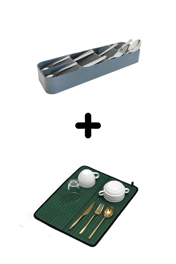 5li Çekmece İçi Kaşıklık + Bulaşık Kurutma Matı 2li Mutfak Seti