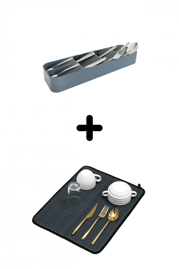 5li Çekmece İçi Kaşıklık + Bulaşık Kurutma Matı 2li Mutfak Seti - 3