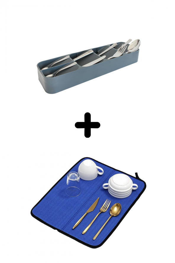 5li Çekmece İçi Kaşıklık + Bulaşık Kurutma Matı 2li Mutfak Seti - 5