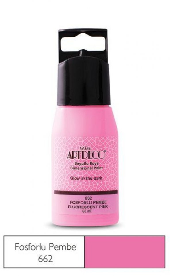 Artdeco Karanlıkta Parlayan (Glow in the Dark) Boyutlu Boya 60 ml. FOSFORLU PEMBE